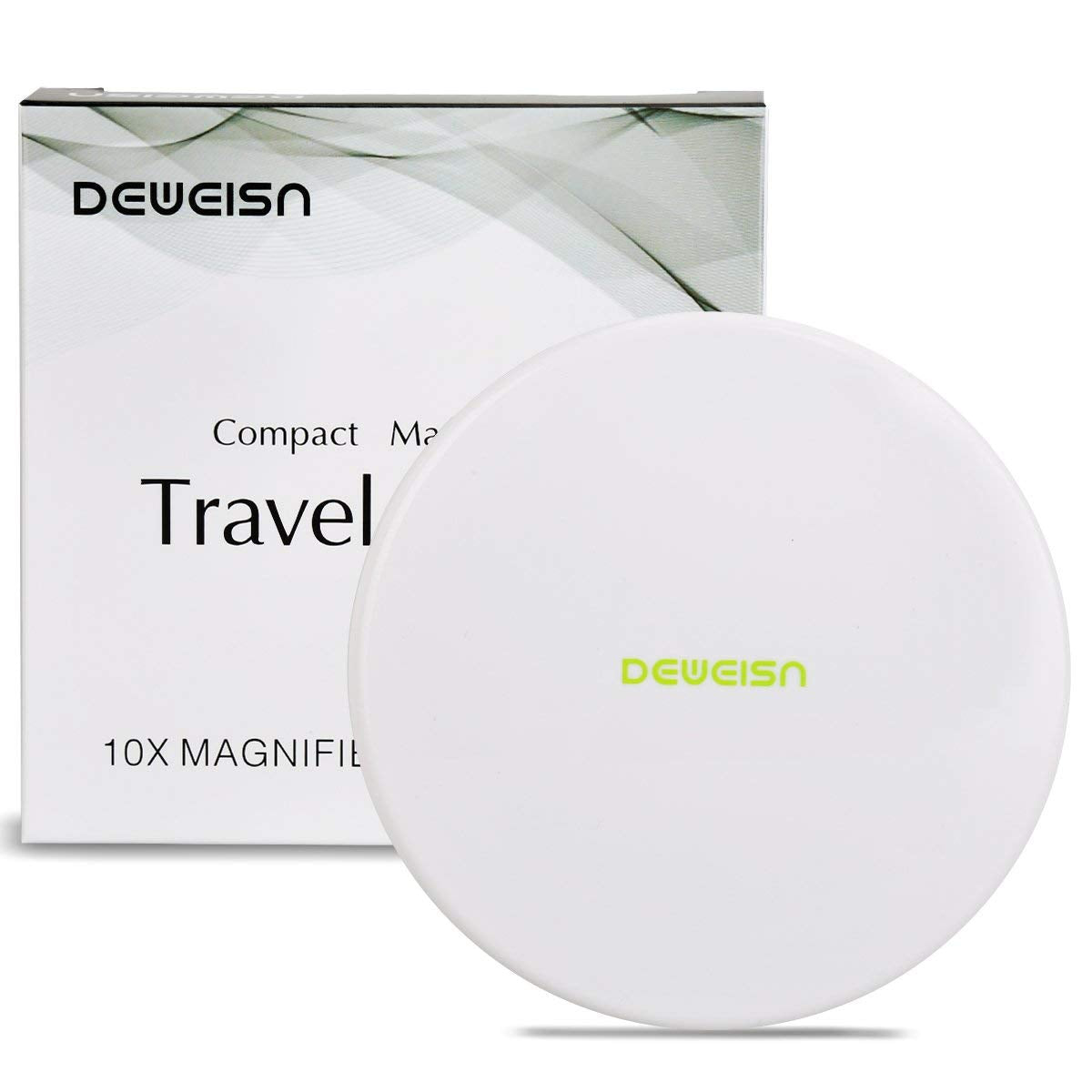 Deweisn Magnifying Compact Mirror - 10X/1X Handheld Makeup Mirror For Travel, White