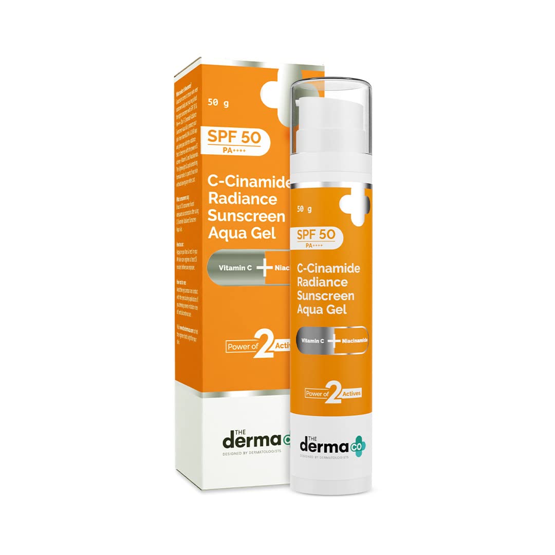 The Derma Co C-Cinamide Spf 50 Aqua Gel Sunscreen - Glowing Skin, Lightweight, Non-Comedogenic, 