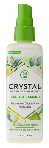 Crystal Essence Vanilla & Jasmine Deodorant Spray 4Oz - Pack Of 3, Long-Lasting Freshness