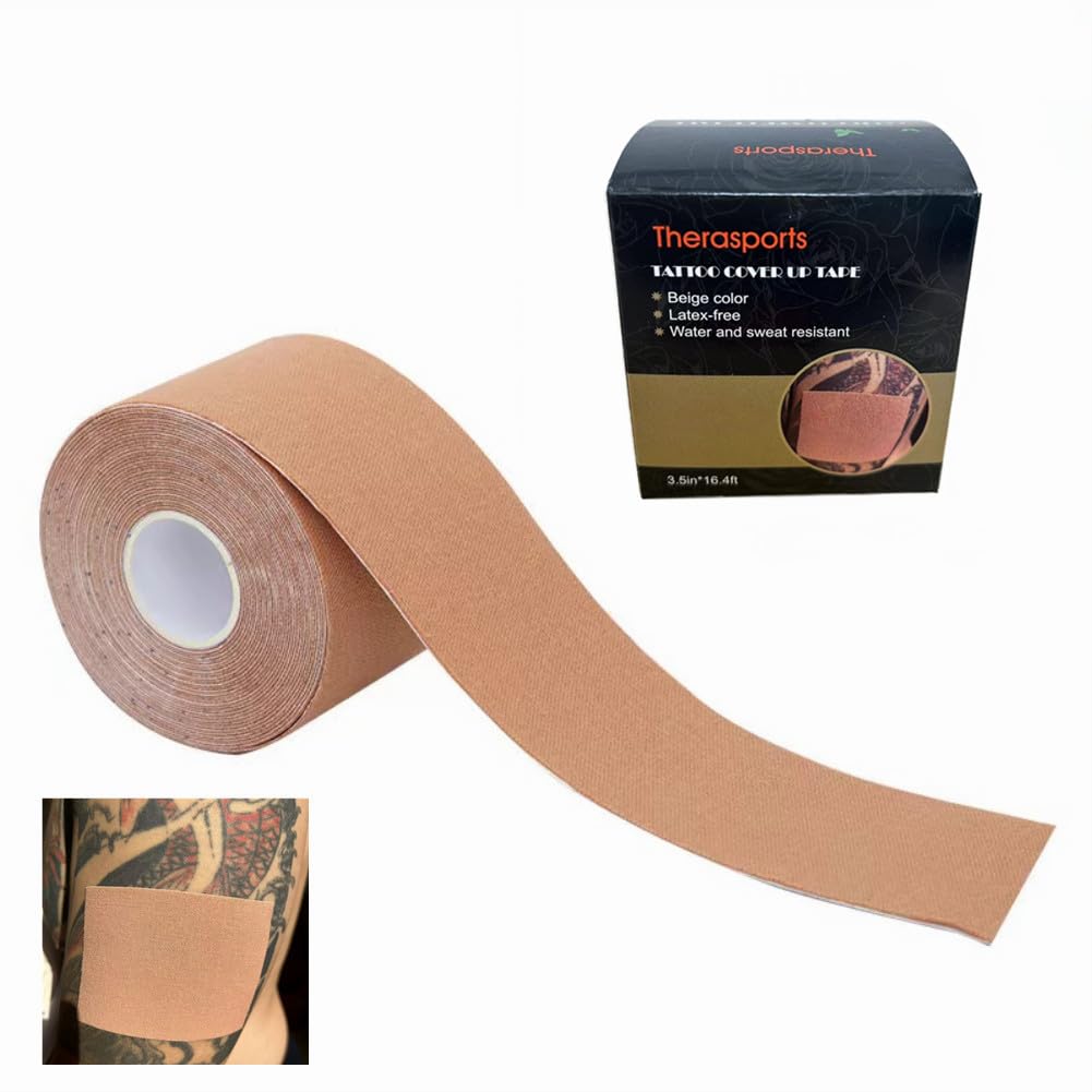 Therasports Extra Wide Tattoo Cover Up Tape - Beige Concealer For Scars & Tattoos, 3 In X 5 Yds