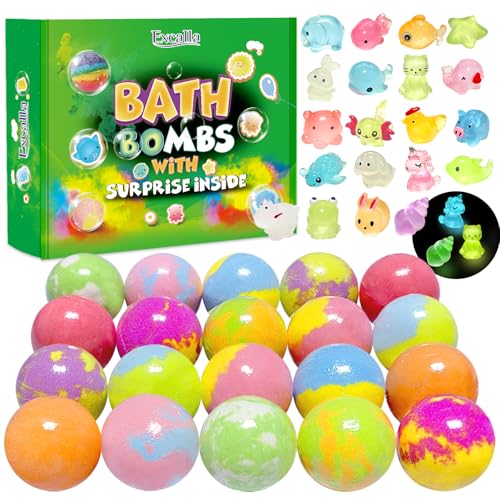 Excalla Glow In The Dark Bath Bombs For Kids - 20 Pack With Surprise Toys, Multi-Colored