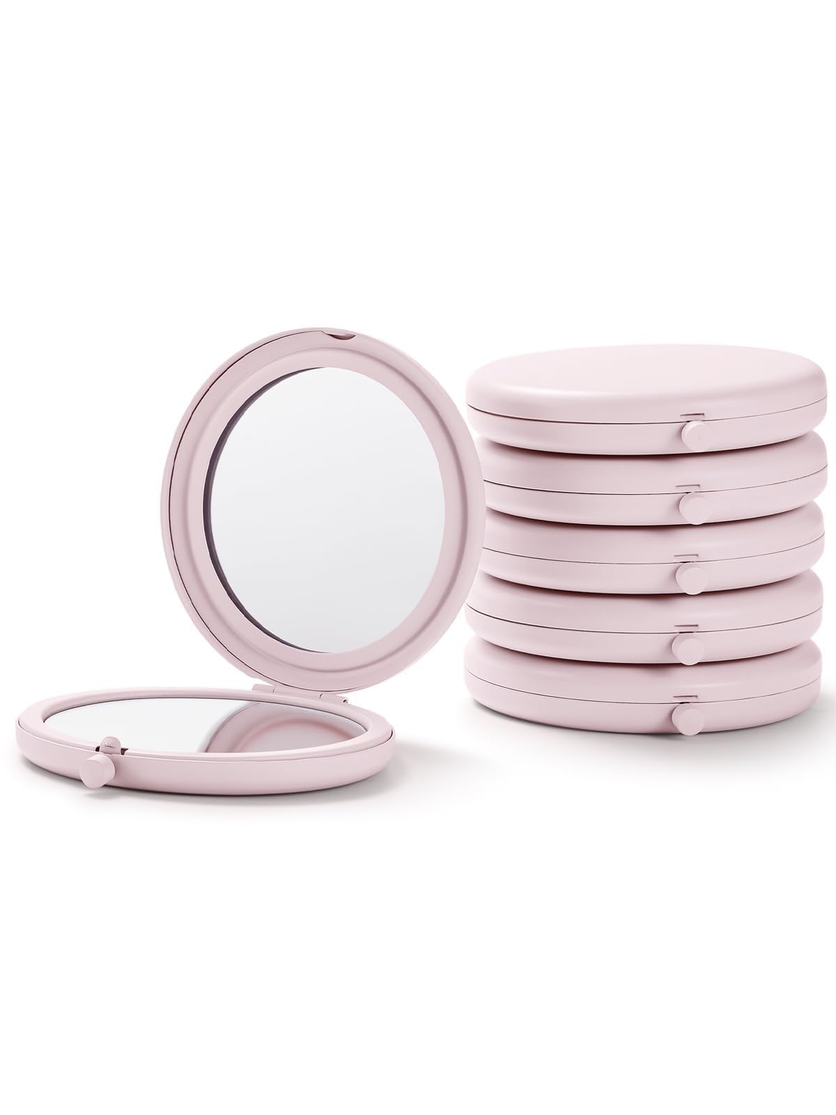 Getinbulk Compact Mirror Set, 6 Double-Sided Metal Pocket Mirrors, 1X/2X, Pink Marshmallow