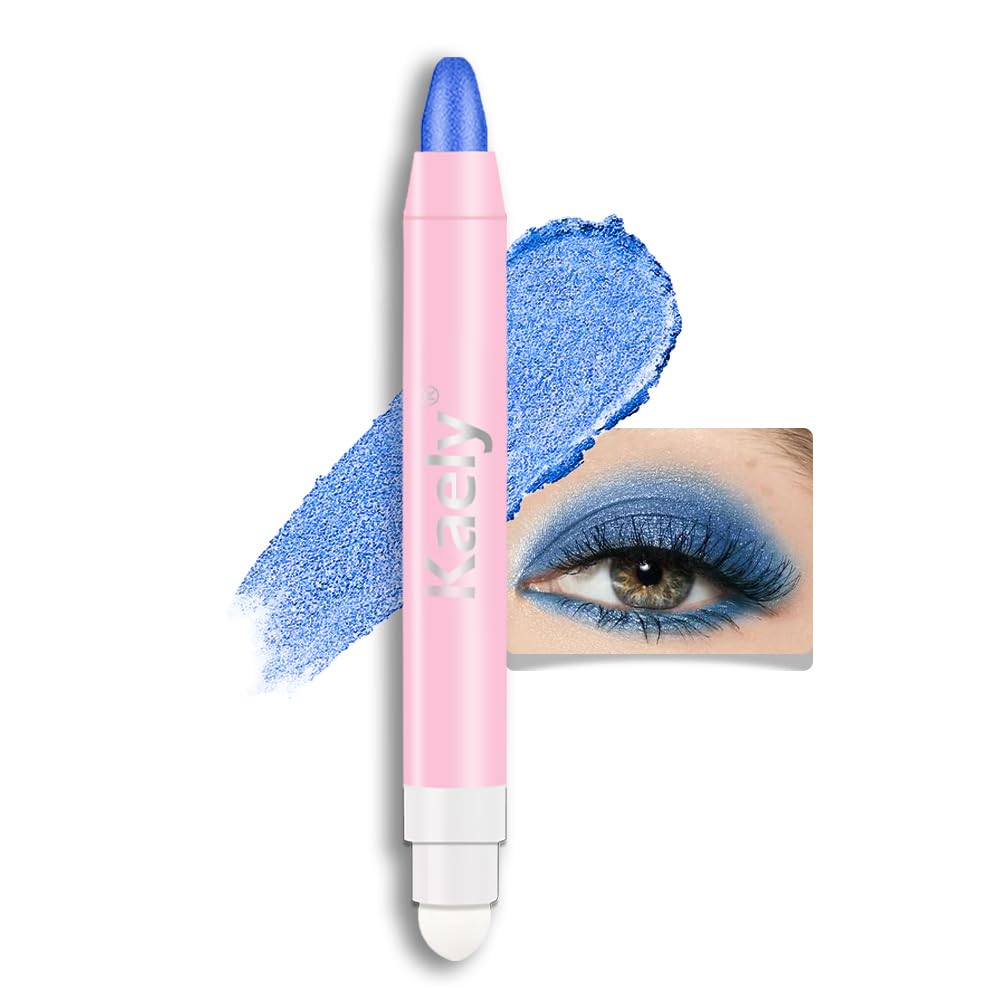 Kaely 2In1 Cream Eye Shadow Stick - Waterproof Royal Blue Shimmer Pencil & Highlighter