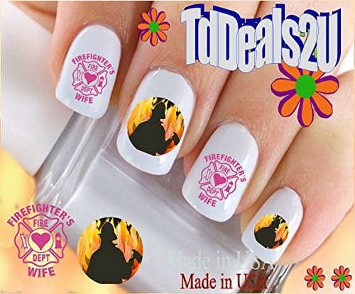 Hipzysticky Nail Art Decals - Firefighters Wife Pink Transfers - Diy Salon Quality Stickers