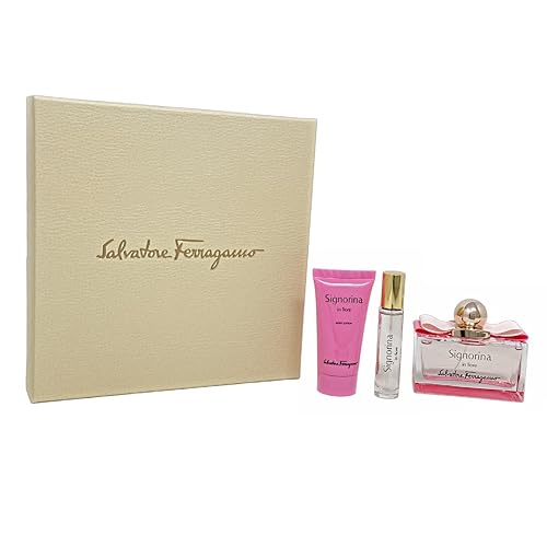 SIGNORINA IN FIORE by Salvatore Ferragamo, EDT Spray 3.4 oz, Body Lotion 1.7 oz & Mini Spray 0.33 oz Gift Set for Women