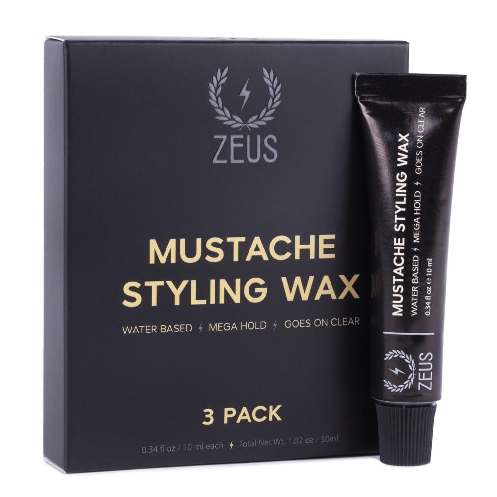 Zeus Mustache Styling Wax - Mega Hold Water-Based Moustache Wax For Men (3 Pack)