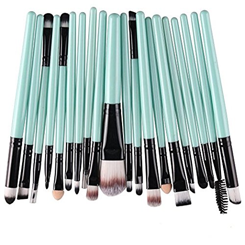 Kolight 20Pcs Makeup Brush Set - Eyeshadow & Lip Brushes In Green+Black, Goat Hair, Plastic