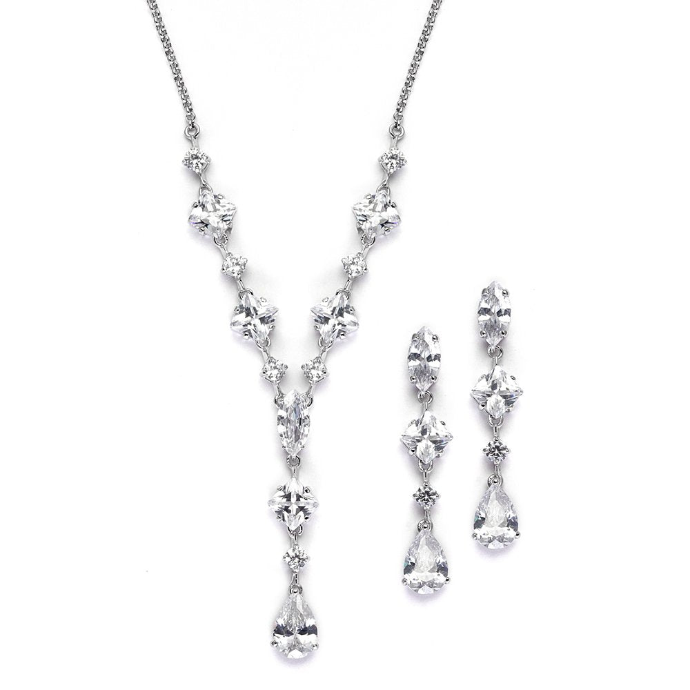 Mariell Silver Cz Crystal Necklace & Earrings Bridal Jewelry Set For Weddings & Formal Events