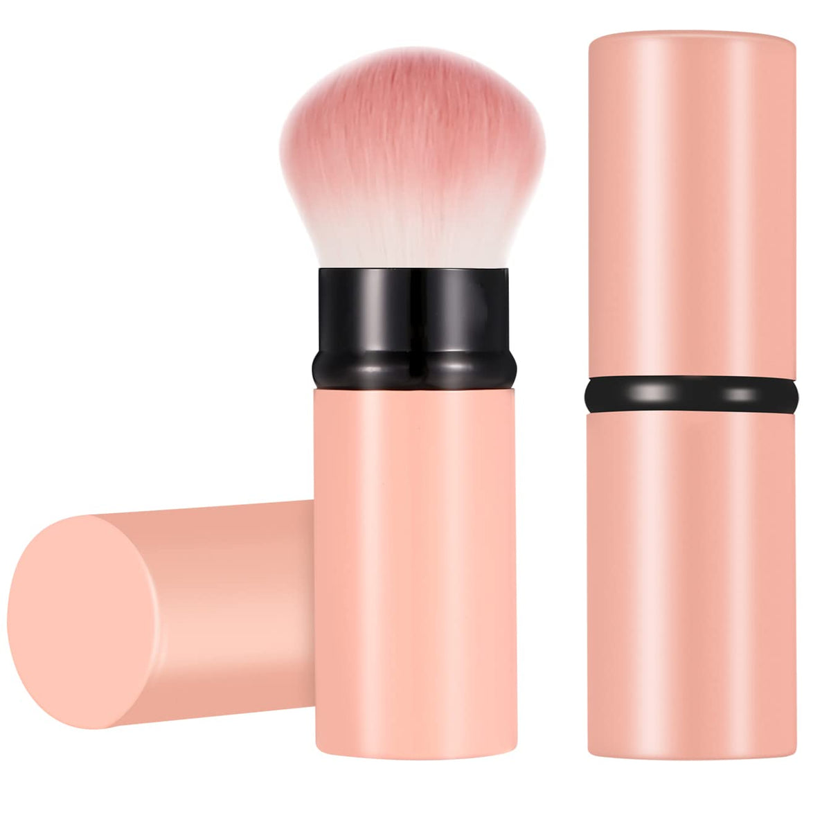 Falliny Portable Kabuki Makeup Brush – Retractable Pink Blush Brush With Cover For Flawless Finish