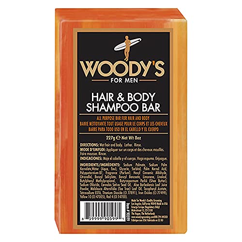 Woodys Hair Shampoo  Body Bar for Men  2in1 Bar Soap for Hair  Face  and Body  Rich and Thick Lather Formula  Conditions  Nou