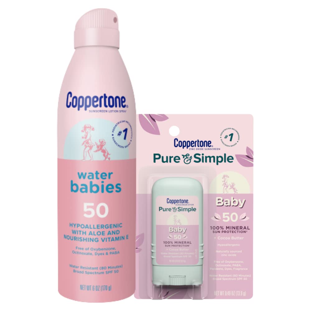 Coppertone Baby Sunscreen Pack - Spf 50 Spray & Mineral Stick, Tear-Free, 6.49 Oz Total