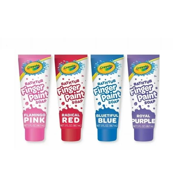 Crayola Bathtub Fingerpaint 4-Pack, 3 Oz Tubes - Radical Red, Pink, Blue, Purple