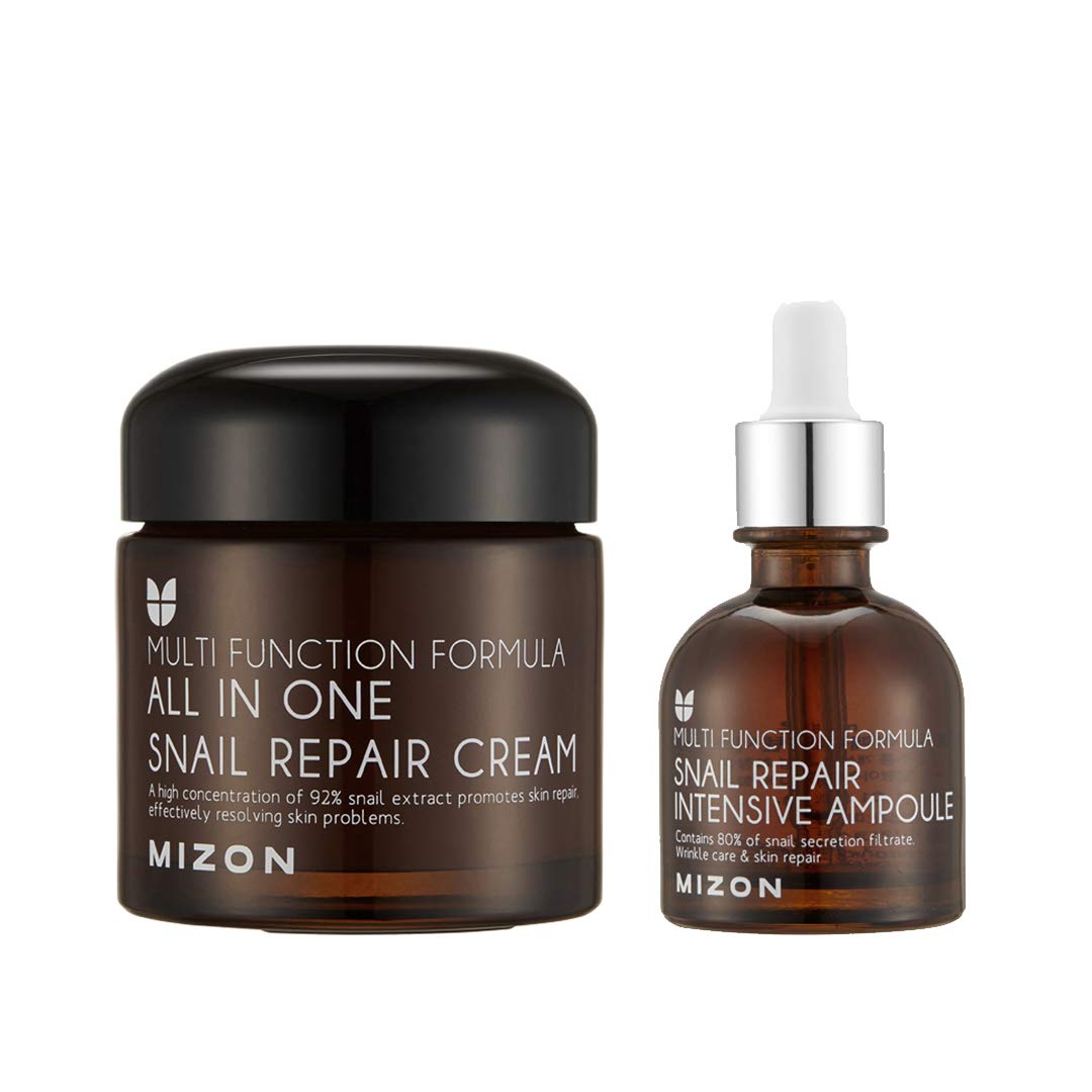 Mizon All-In-1 Snail Repair Cream & Intensive Ampoule Set - Korean Skincare (2 Pack)