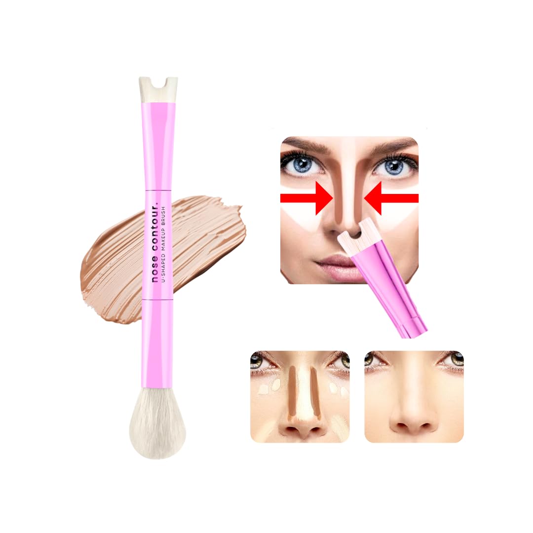 Katelia Beauty Dual-Ended Nose Contour Brush - Precision Sculpting & Defining Tool, Pink