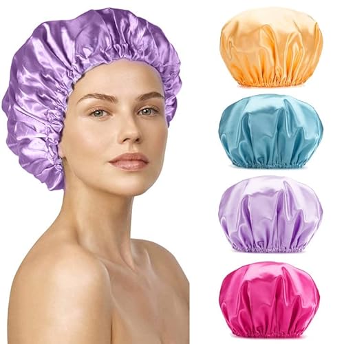 Smilco Large Waterproof Shower Caps For Women - 4 Pack, Reusable Eva Hair Protection, 12.6 Inch