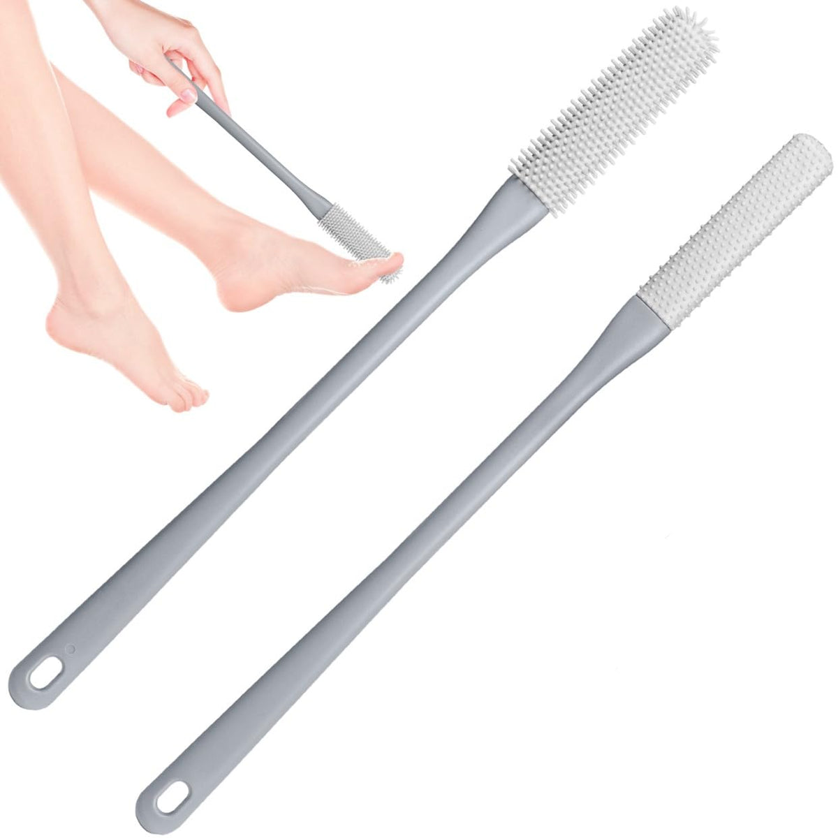 Demarzily Toe Cleaning Brush - Grey Silicone Foot Scrubber With 15.7&quot; Long Handle For Seniors