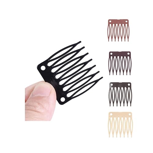 YANTAISIYU 50 PCS Black Hair Clip Combs for Wigs - 7-Teeth Plastic Wig Making Accessories