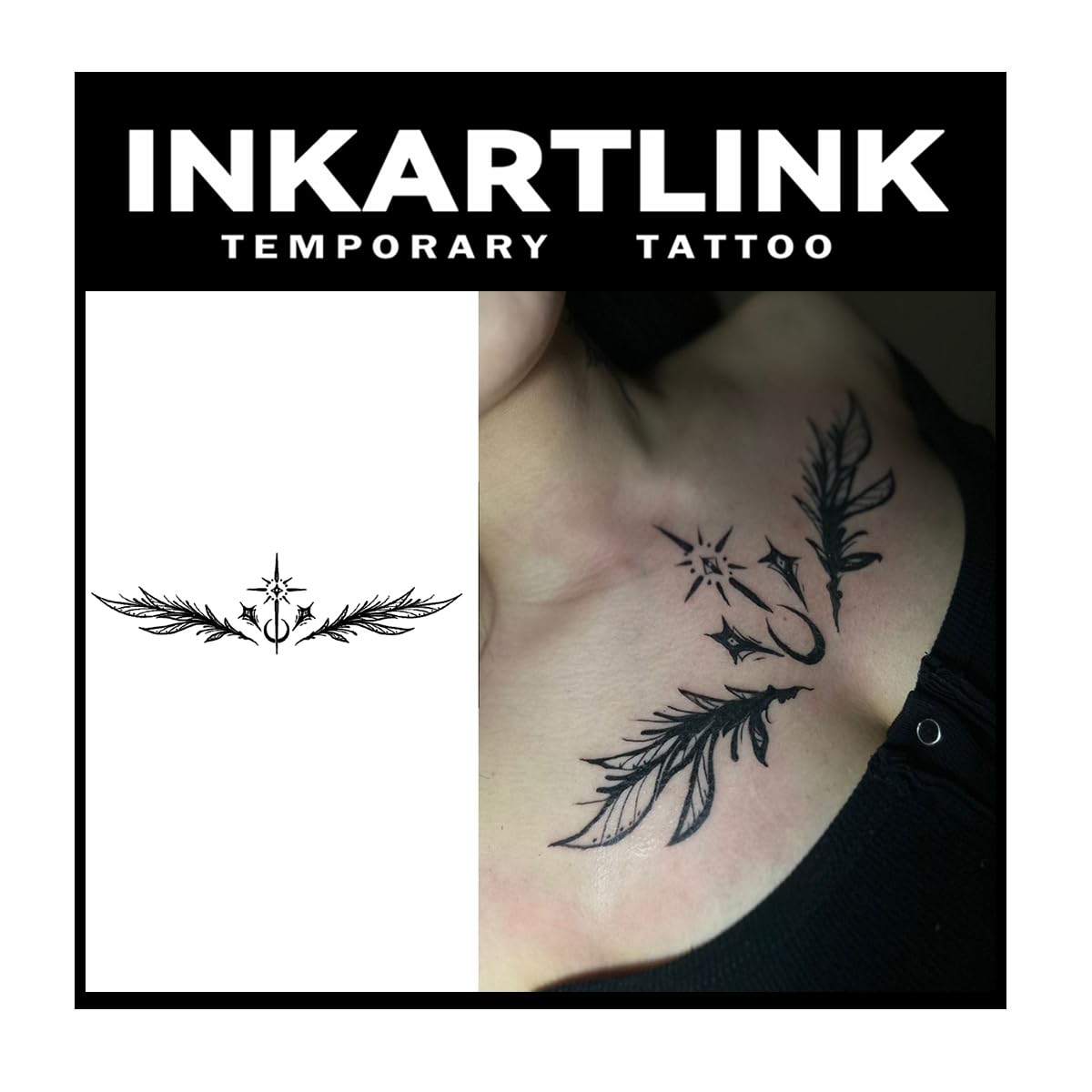 Inkartlink Angel Feathers Temporary Tattoos - 2 Large Sheets, Waterproof, Lasts 1-2 Weeks