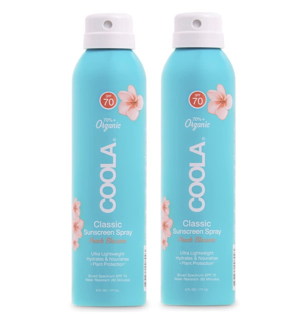 Coola Organic Sunscreen Spf 70 Spray, Vegan & Gluten Free, Peach Blossom, 6 Fl Oz, 2 Pack