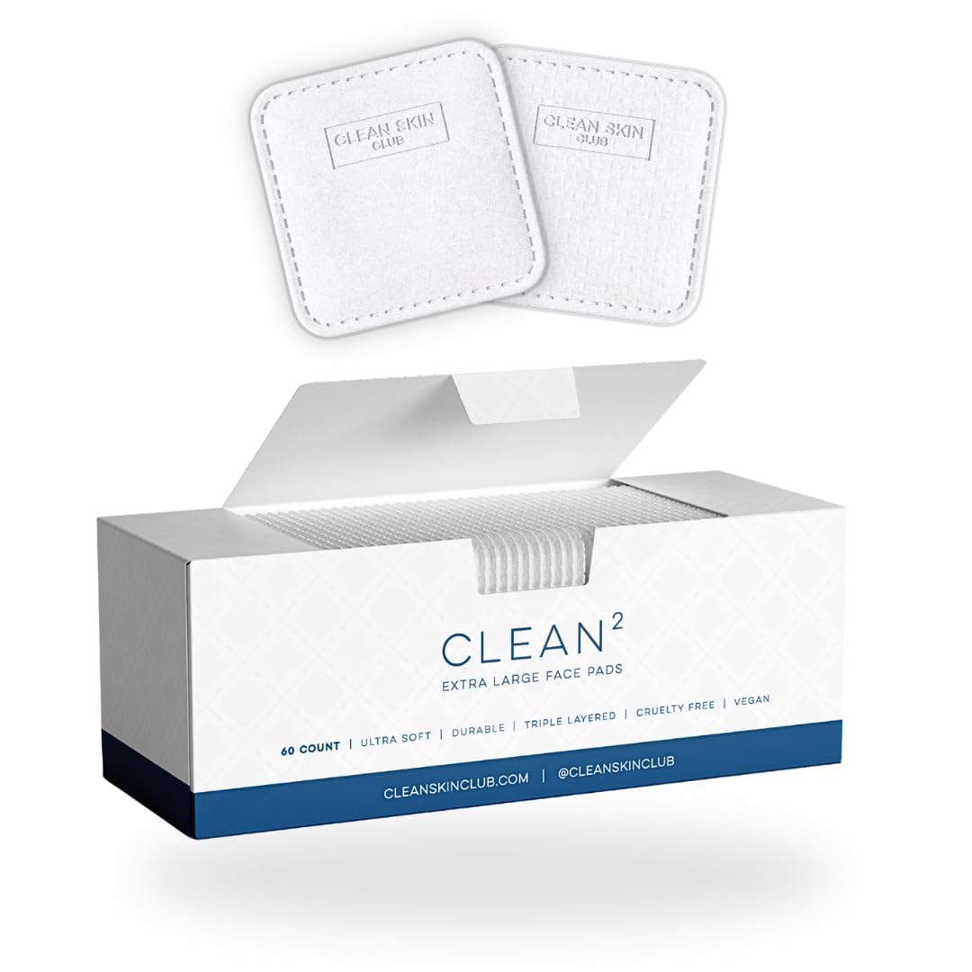 Clean Skin Club Clean² Pads 2.0 - Organic Cotton, Ultra Soft, 60 Count (Pack Of 2)