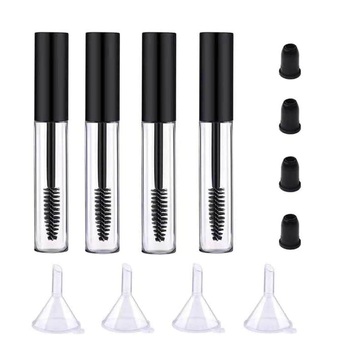 Forsewian 4 Pack Empty Mascara Tubes With Eyelash Wands - Bpa Free, Mini Funnels, Leak Stoppers