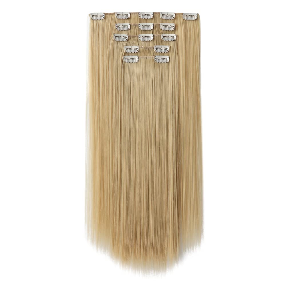 Hspjhtm 22&quot; Blonde Hair Extensions Clip In, Synthetic Long Straight Hair Pieces For Women