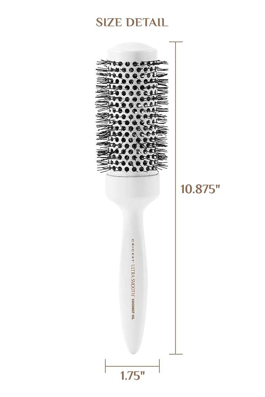 Cricket Ultra Smooth Coconut 1.75” Ceramic Barrel Hair Brush - Anti-Static, Heat-Resistant, White