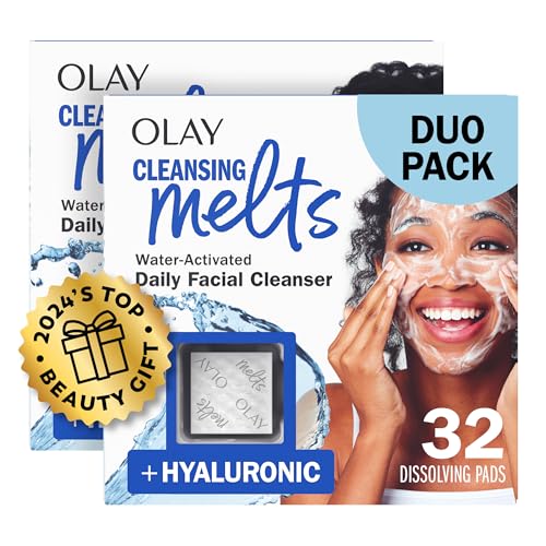 Olay Cleansing Melts, Hyaluronic Face Cleanser, 64 Ct, Water-Activated, Fragrance-Free