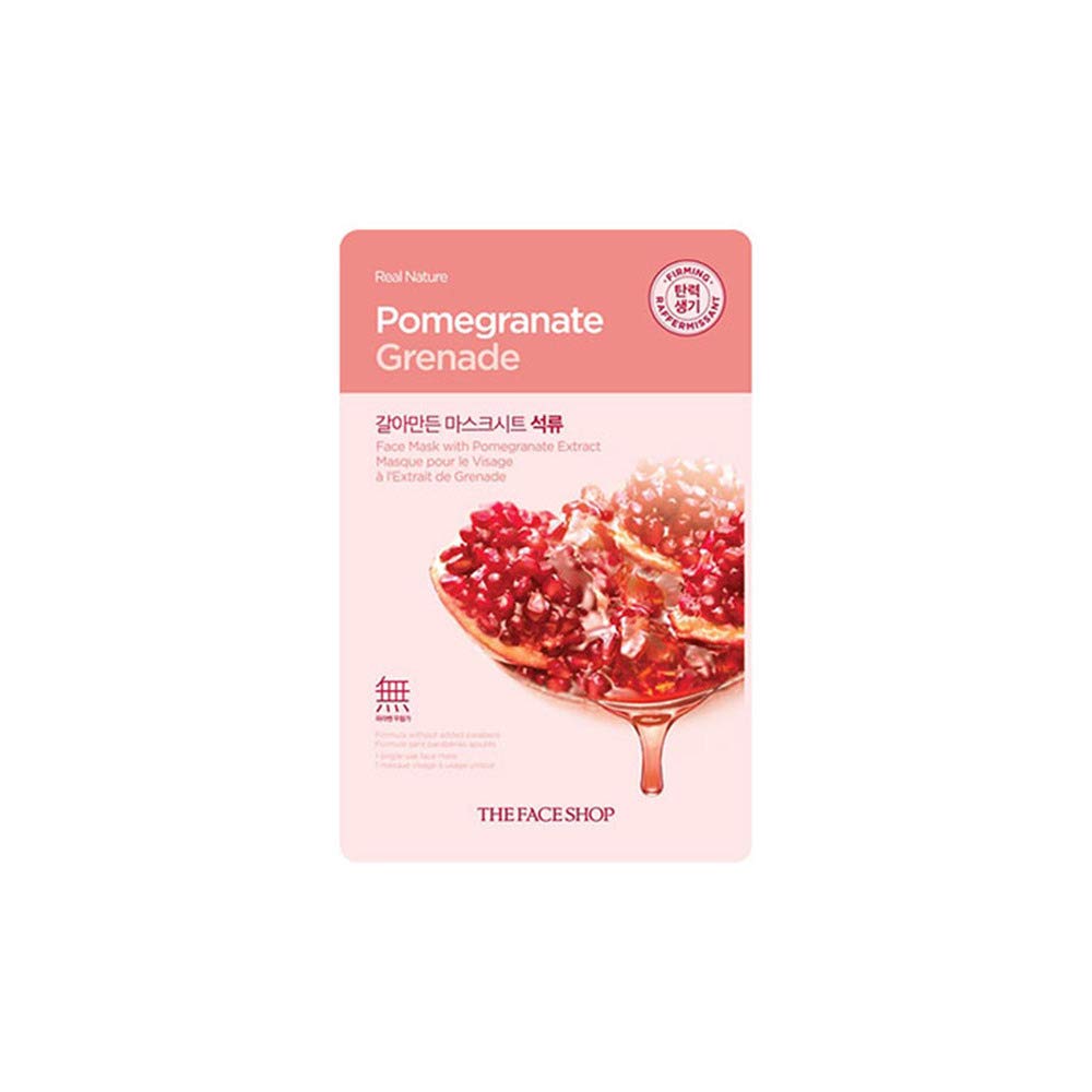 The Face Shop Real Nature Face Mask - Pomegranate, Hydrating & Resilient Skin, 10 Masks