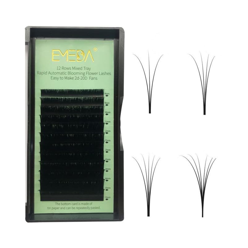 EMEDA 0.05mm D Curl Blooming Lash Extensions 13-20mm Mix - Easy Volume Fan Lashes 2D