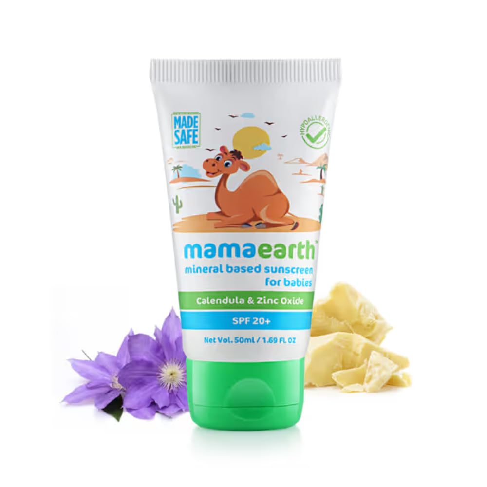 Mamaearth Spf 20+ Baby Sunscreen - Waterproof, Zinc Oxide, Uv Protection, 1.69 Fl Oz