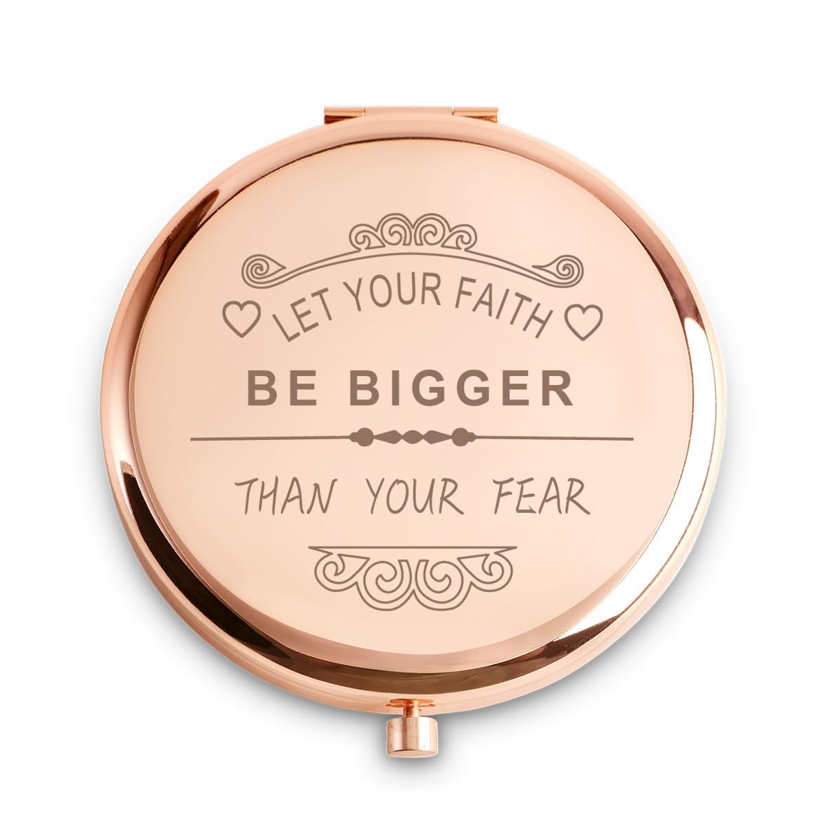 Daricano Personalized Compact Mirror - Inspirational Gift For Women, 2.6&quot; Metal, Faith & Fear Theme