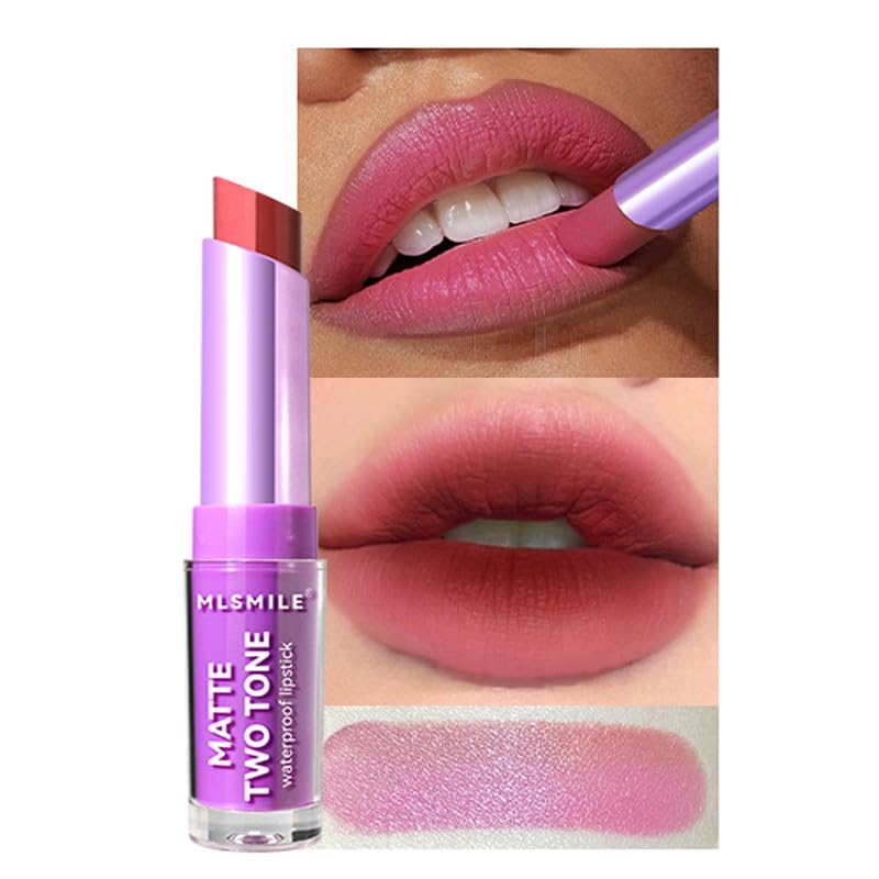 Easilydays Pink Two Tone Matte Lipstick - Long Lasting, High Pigment, Non-Sticky, Waterproof 0.74Oz