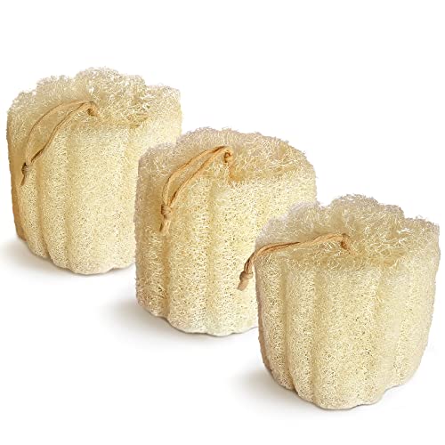 Yiqingjie Natural Loofah Sponges, 3 Pack Bath Exfoliating Scrubber, Soft & Easy Foaming