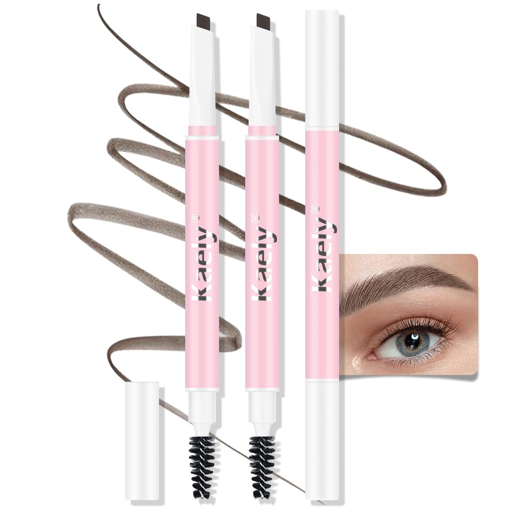 Kaely 3Pcs Waterproof Eyebrow Pencil - Longwearing Mechanical Pen With Spoolie Brush, Medium Brown