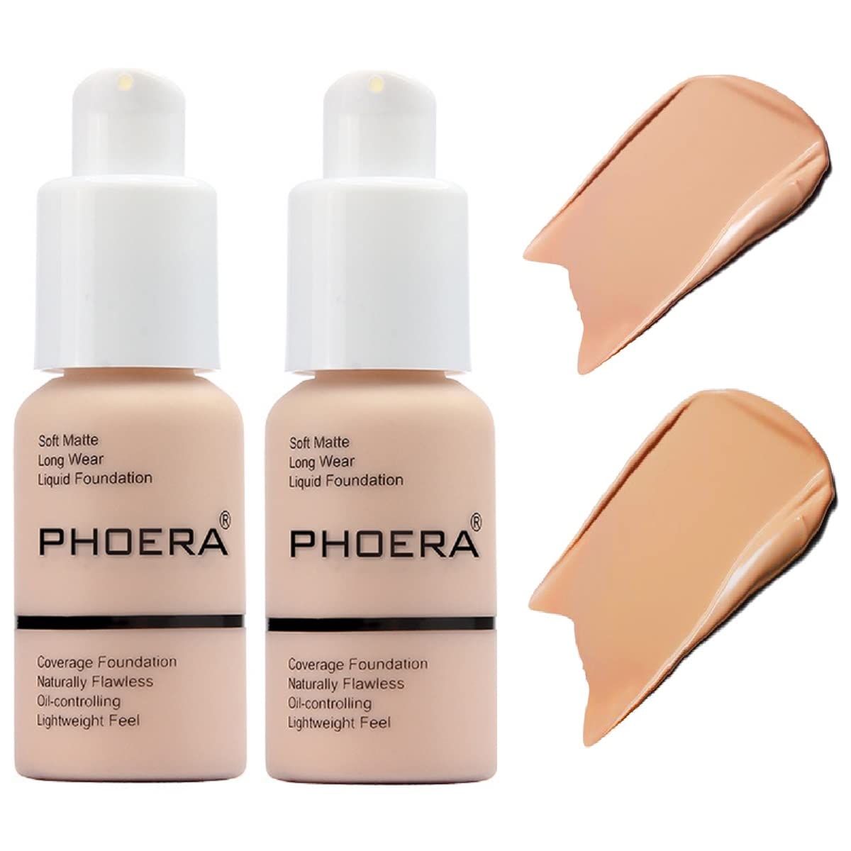 Phoera 2 Pack Foundation & Concealer, Matte Waterproof Liquid, 1 Fl Oz, Warm Peach & Buff Beige