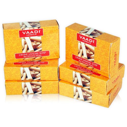 Vaadi Herbals Sandalwood Oil Bar Soap - Handmade Herbal Soap, Pack Of 6, 100% Pure Essential Oils