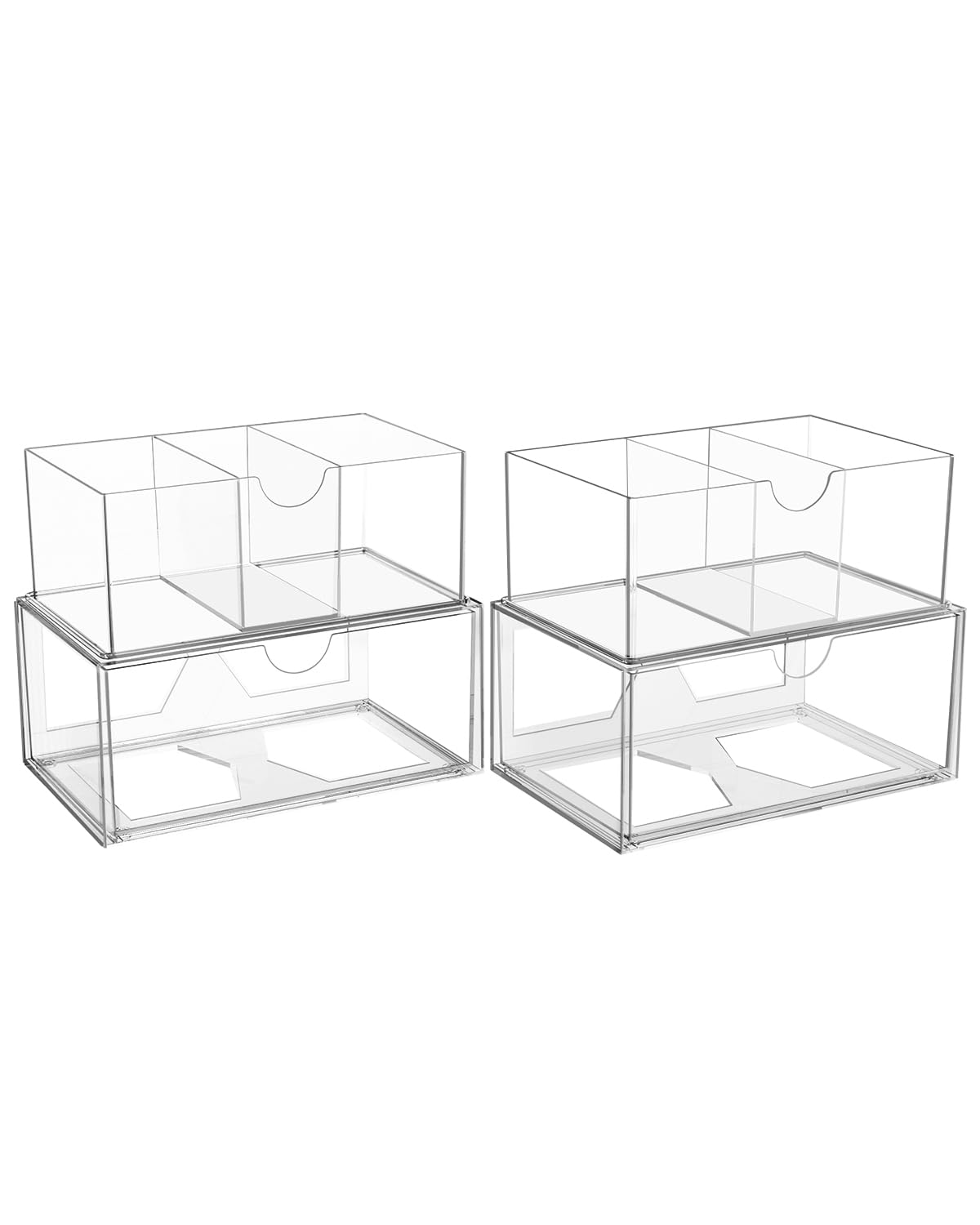 Ewonlife 4 Pack Clear Acrylic Storage Drawer Organizers With Movable Dividers For Makeup & Cosmetics