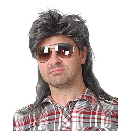 Baruisi Grey Mullet Wig For Men - 80S Cosplay Halloween Fancy Dress Synthetic Fiber