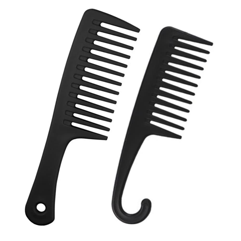 Xfquij 2 Pcs Wide Tooth Comb Set For Curly/Wet/Dry Hair - Detangling Shower Comb, Black