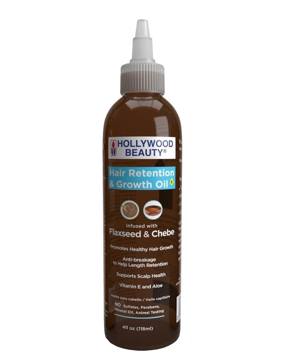 Hollywood Beauty Hair Retention & Growth Oil With Flaxseed & Chebe, 4 Fl Oz (Pack Of 2)