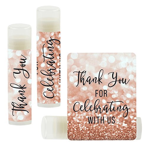 Andaz Press Bridal Shower Lip Balm Favors, Faux Rose Gold Glitter, 12-Pack Bridesmaid Gift