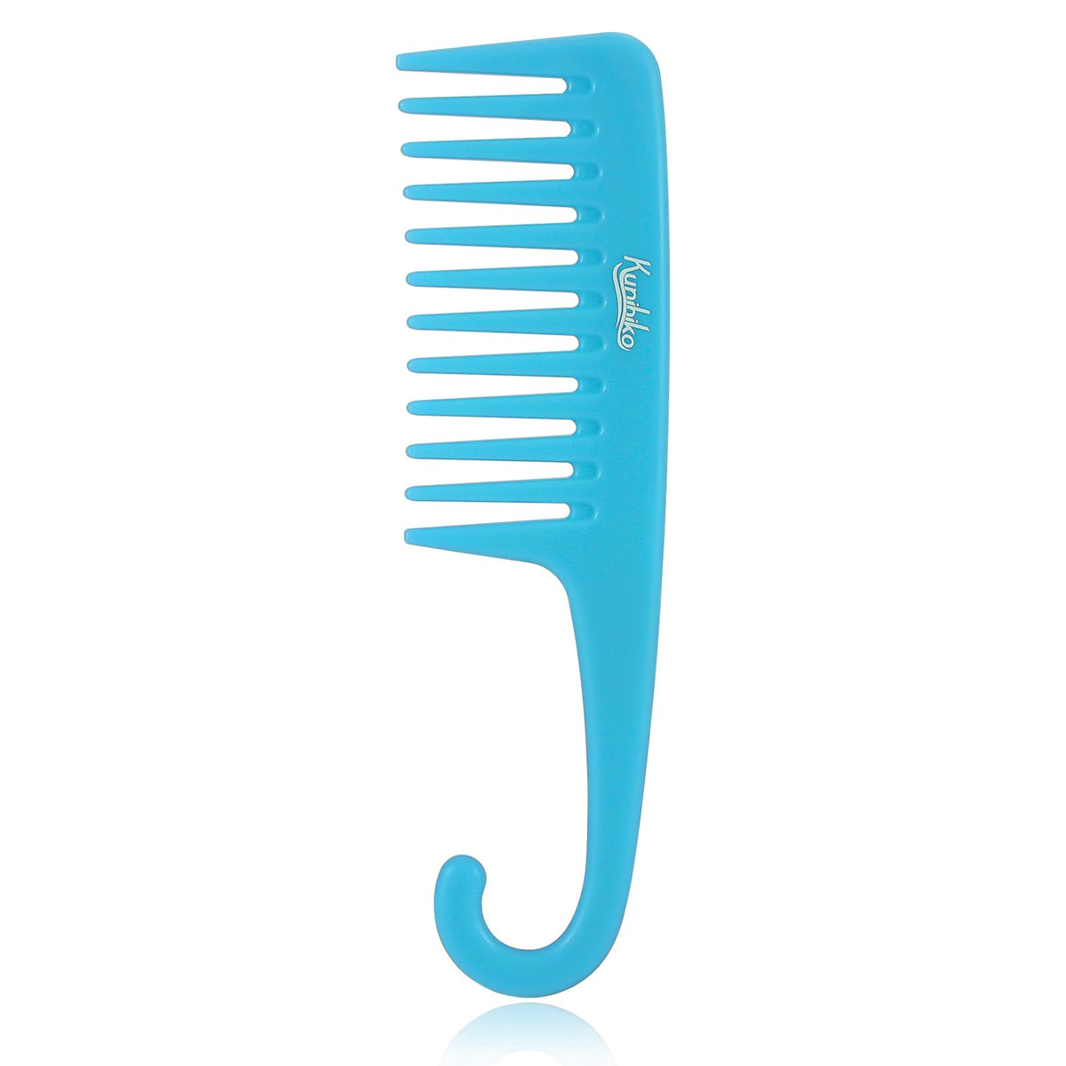 Kunihiko Wide Tooth Comb For Curly Hair - Shower Comb With Hook, Large Plastic Blue, 1Pcs