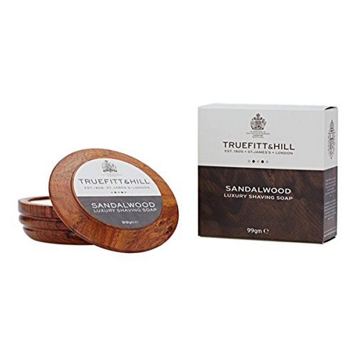 Truefitt & Hill Sandalwood Shaving Soap In Acacia Wood Bowl - Hydrating, Rich Lather - 3.3