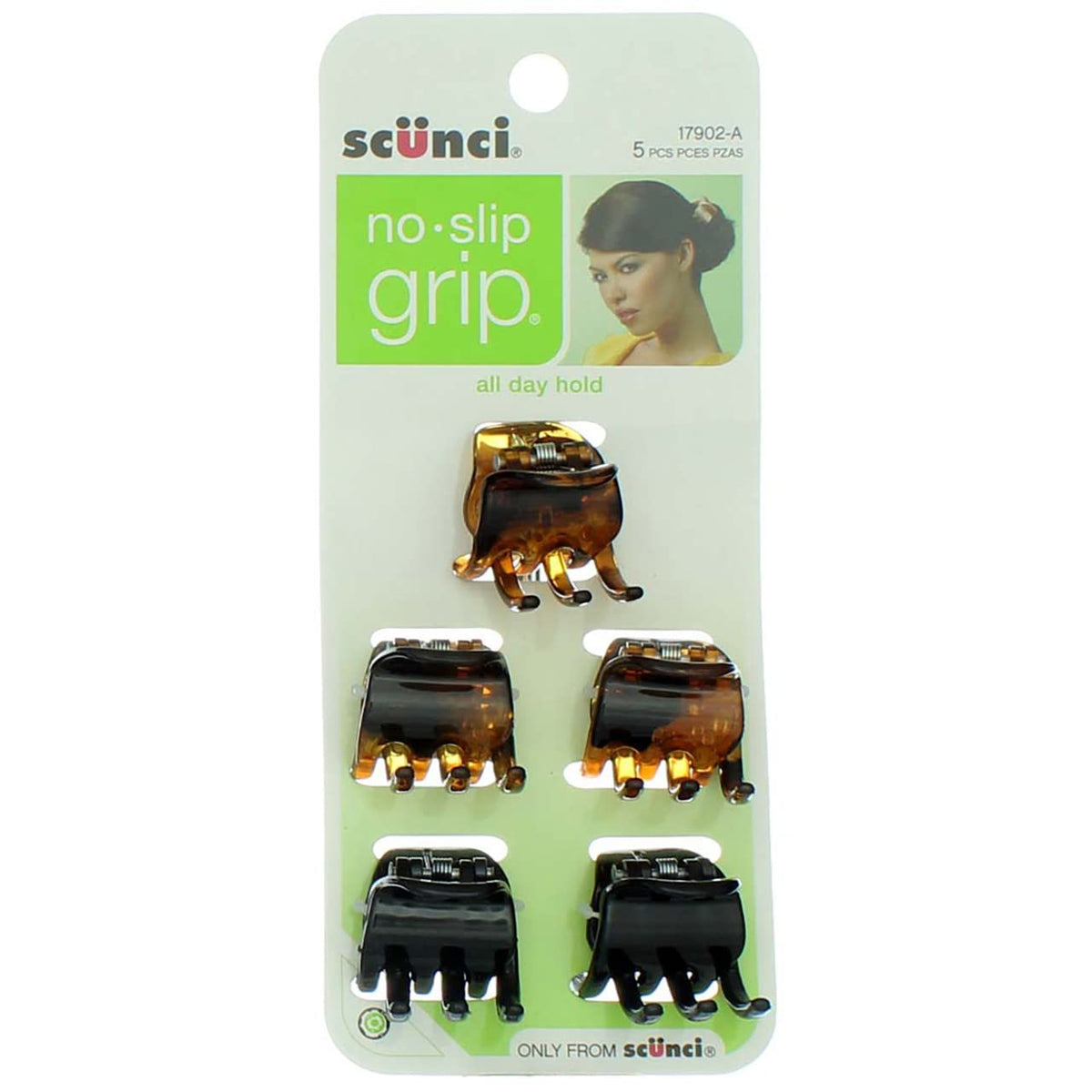 Scunci No-Slip Grip Clips, 10 Count Pack Of 2, Black & Tortoise Hair Accessories