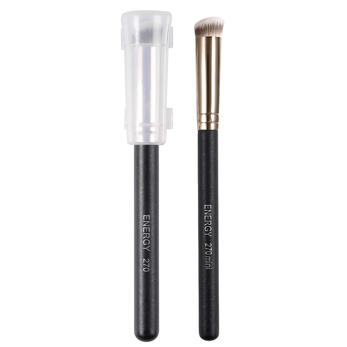 ENERGY Foundation Brushes - Small Dense Makeup Applicators for Concealer & Powder, 2PCS, Black