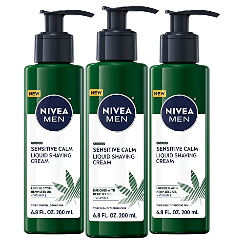 Nivea Men Sensitive Calm Shaving Cream, 3 Pack Of 6.8 Fl Oz With Vitamin E & Hemp Seed Oil