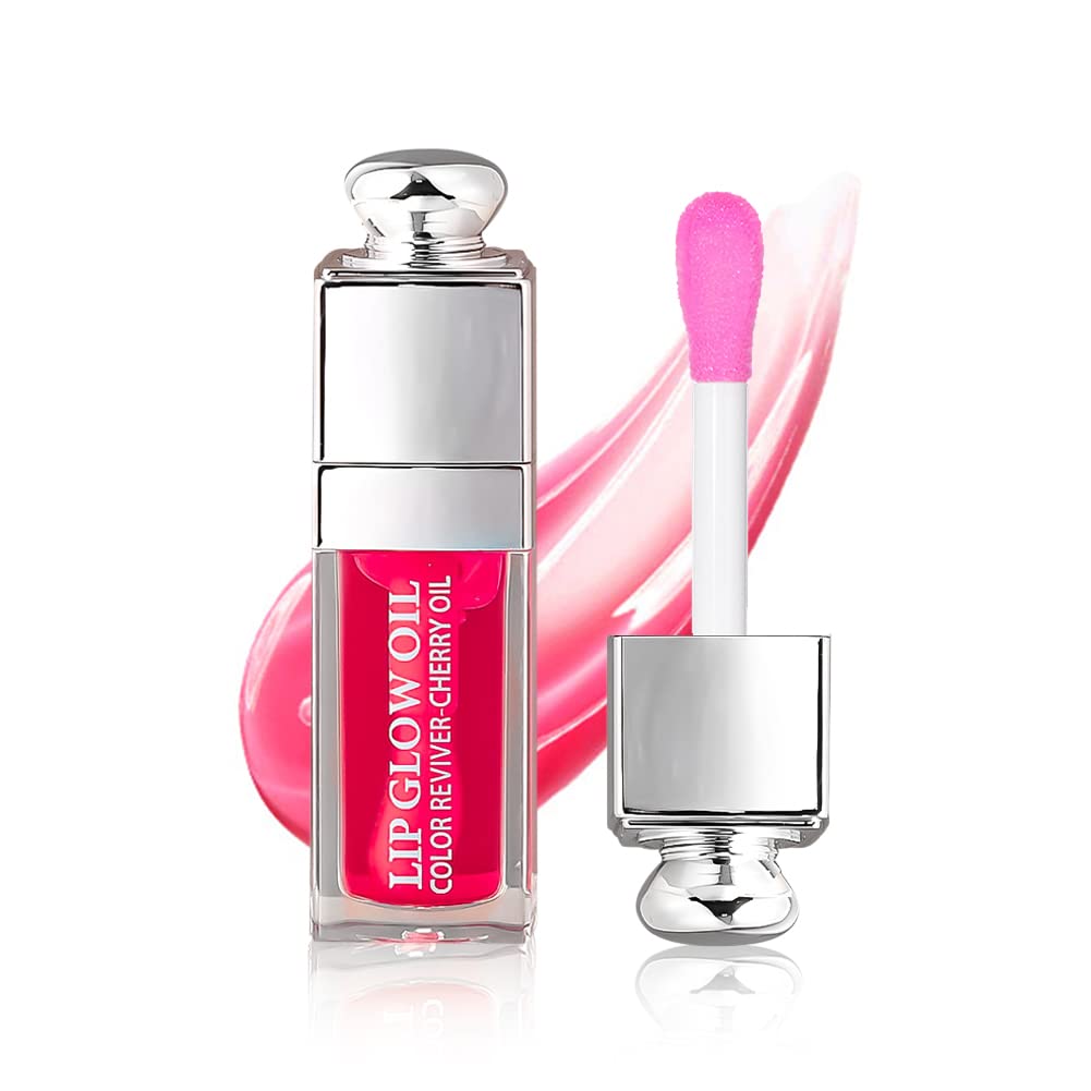 GECOMO Hydrating Lip Glow Oil, Tinted Lip Gloss, Raspberry, 0.2 oz, Nourishing & Repairing