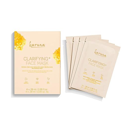 Karuna Skin Clarifying+ Sheet Masks With Honey & Salicylic Acid - 4 Pack For Clear, Hydrated Skin