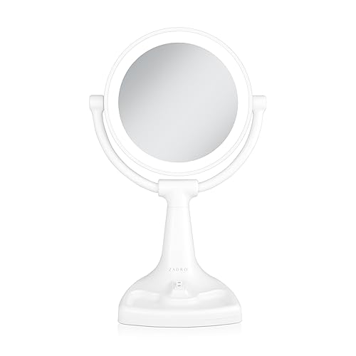 Zadro 11&quot; Lighted Makeup Mirror, 10X/1X Magnification, Swivel Head, White, Glass & Plastic